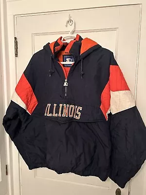 ILLINOIS - Chief On Back 8.5  - 1/2 Zip Hooded Pullover Jacket Starter-Size XL • $99.99