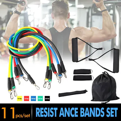$10.99 • Buy 11 PCS Resistance Exercise Bands Set Yoga Pilates Abs Fitness Tube Workout Tube