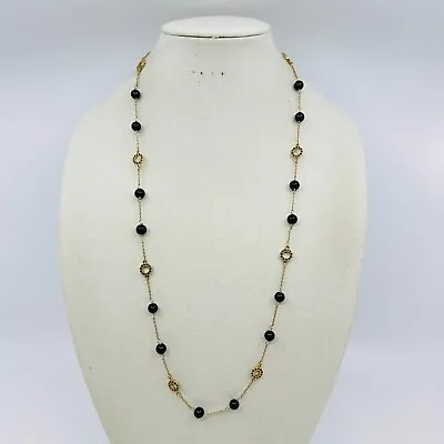 J. Crew Necklace Black Beaded Stations Pave Rhinestone Gold Tone 32  Jewelry • $27.95