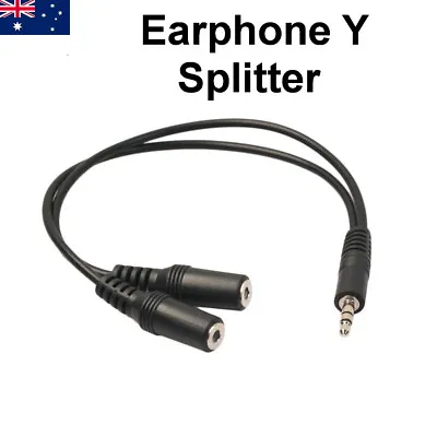 Earphone Y Splitter 3.5mm Jack 2 Plug Audio AUX Cable Auxiliary Stereo Adapter • $3.65
