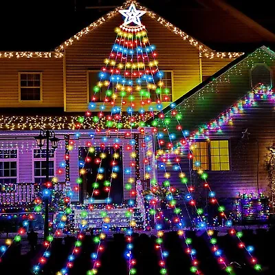 Outdoor Christmas Decorations Star Light 12 Ft Waterfall Tree Lights + Remote • $39.99