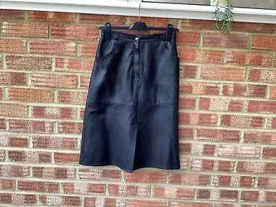 VintageM&S St Micheal Black Leather Pencil Skirt Size 8-10 Waist 26 In Length 23 • £15