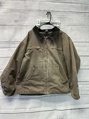 Cabella’s Brown Canvas Jacket Corduroy Collar Zip Up Work  Jacket Size XL Mens • $79.06
