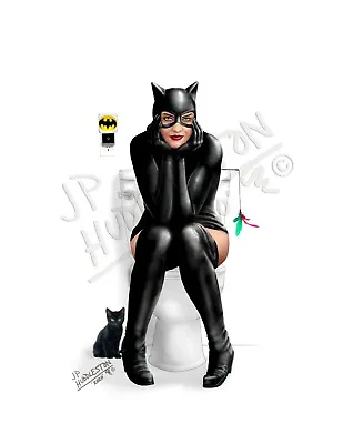 CATWOMAN* Superhero Bathroom Print JPHuddleston Poster Art Toilet Villain Batman • $23.99