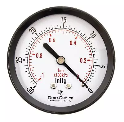 $7.15 • Buy 2-1/2  Utility Vacuum Pressure Gauge - Blk.Steel 1/4  NPT Ctr. Bk. -30HG/0PSI
