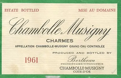 1960's-70's Chambolle Musigny Charmes French Wine Label 1961 VTG Original A353 • $11.97