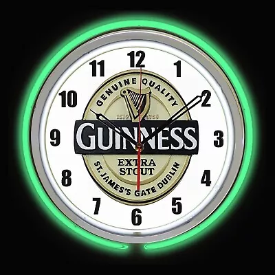 15  GUINNESS Beer Extra Stout Sign Green Double Neon Clock • $119.99