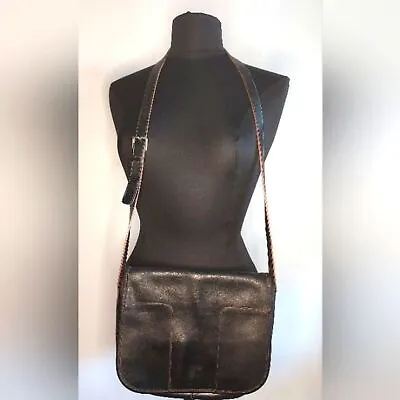 Lamarthe Black Leather Crossbody Messenger Saddle Bag • $30