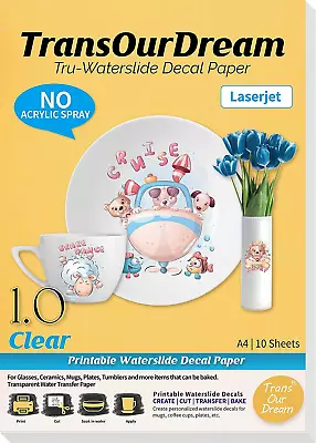 TransOurDream Tru-Waterslide Decal Paper Laser Printer Clear 10 Sheets A4 Water • £12.38