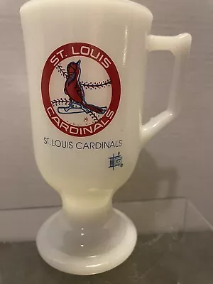 Vintage Milk Glass ST LOUIS CARDINALS MUG Pedestal IHOP MLB PROMO ADVERTISING • $11.99