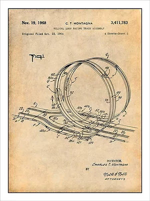 1964 Hot Wheels Loop Racing Track Patent Print Art Drawing Poster • $16.19