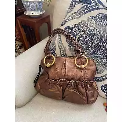 B. MAKOWSKY Gold Metallic Pebble Leather Shoulder Handbag Bronze Purse Hobo • $19.99