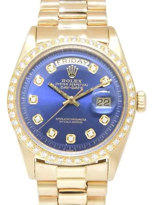 Rolex Day-Date 36 President 18k YG Blue Diamond Dial Dial/Bezel Watch '71 1803 • $14500