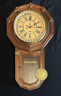 Antique Wm Gilbert Clock  Star Long Drop  Regulator Calendar School Wall Clock • $399.99