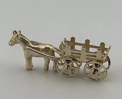 Antique Horse/Donkey Cart/Wagon Silver Miniature Figurine • $18