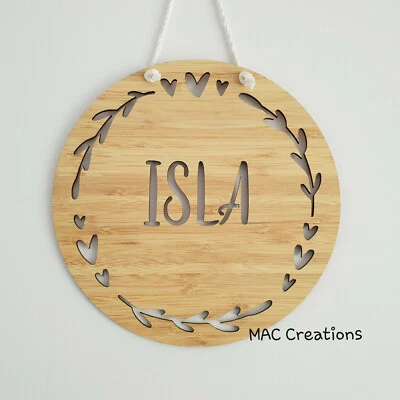 Personalised Wooden Name Wall Door Plaque Sign Nursery Baby Girl Round Floral • $25