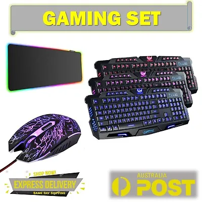 $9.79 • Buy Gaming Keyboard Mouse Pad Set PC Gamer RGB USB Wired Game Combo Bundle PC Laptop