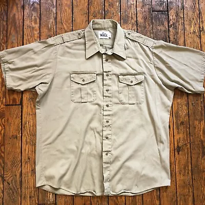 Vintage Woolrich Short Sleeve Canvas Safari Work Shirt Mens XL Khaki Tan USA • $12