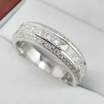 14K White Gold Finish Men's Round Lab-Created 2.50 CT Diamond Wedding Band Ring • $81.08