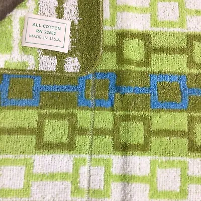 Vintage (1) Geometric Cotton Washcloth Blue / Green Made In USA • $12.99