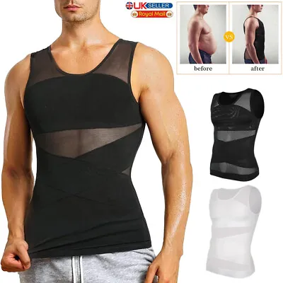 Slimming Undershirt Body Shaper Tank Top For Men Boobs Sleeveless Shapewear Vest • £14.99