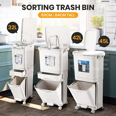 Furb New Kitchen Bin Waste Sorting Trash Bins Lid Garbage Recycling Dustbin Can • $50.39