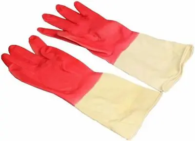 3 Pairs Household Red Rubber LATEX LINED Washing Up Gloves Long Cuffs UK STOCK • £4.99