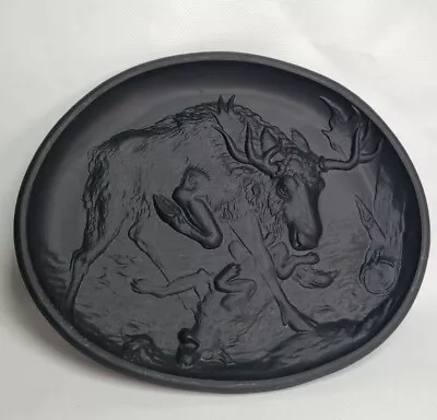 Antique Tiffin Black Satin Tray Stag Wolf Moose Tip Tray • $35
