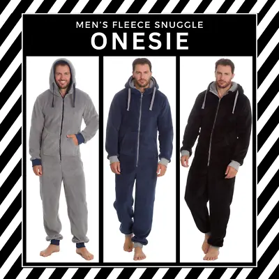 Mens Boys Fleece 1Onesie Fluffy All In One Snuggle Hooded Jumpsuit • £23.95