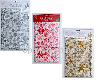 1x Christmas Table Cloth Wipe Clean Xmas Snowflake Red Silver Gold Cover PVC • £3.75