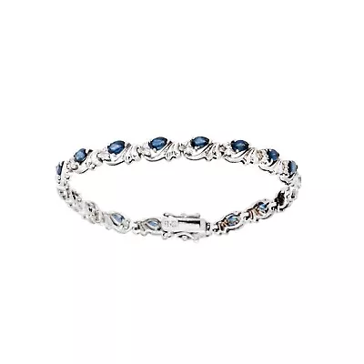 $209.83 • Buy Genuine Blue Sapphire & Diamond Tennis Bracelet Sterling Silver White Gold Over