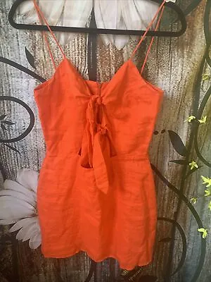 Backstage Red Linen Spaghetti Strap Cut Out Tie Front Short Dress Size S • $10