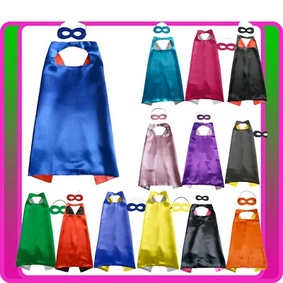 Child Superhero Cape + Mask Double Kids Boys Side Book Week Cosplay Costume • $9.49