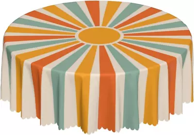 Boho Round Tablecloth 60 Inch Vintage Sun Rainbow Stripes Tablecloths Stain Res • $26.99