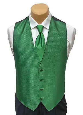 Men's Kelly Green Striped Tuxedo Vest With Tie Bow Or Long Groom Prom Wedding • $12.55