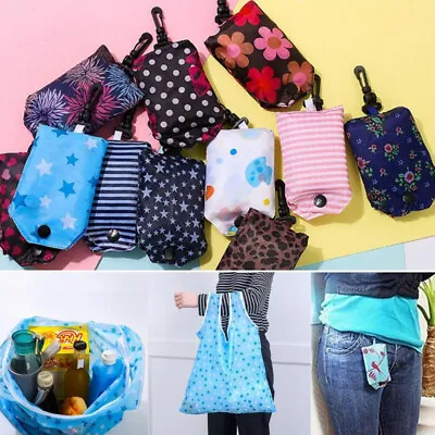 Foldable Polyester Shopping Bag Grocery Bags Reusable With Hook Large Capacity • $4.39