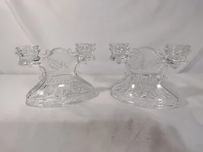 $29.99 • Buy Vintage Clear Glass Pair Of Double Candelabra CUT GLASS Mod Candlestick 