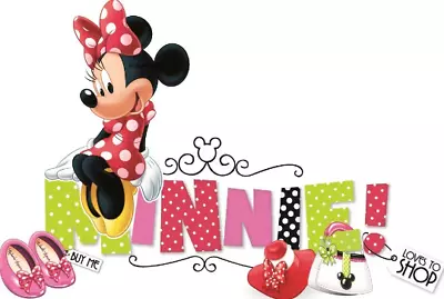 14 Inch MINNIE MOUSE Red BOW Decal Loves To Shop Removable Wall Decal Stick Peel • $8