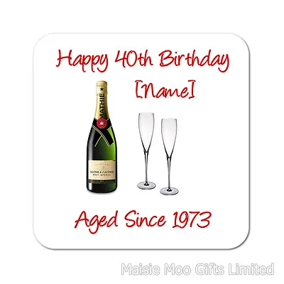 Personalised Champagne Glasses Happy Birthday Wooden Gift Present Coaster Mat • £3.99