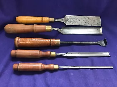 5 Vintage Chisel Lot Charles Buck Bros D R Barton Us Estate Wood Working Tools • $125