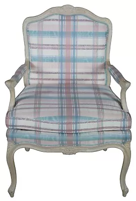 Vintage Highland House Of Hickory Plaid French Fauteuil Accent Arm Chair • $520