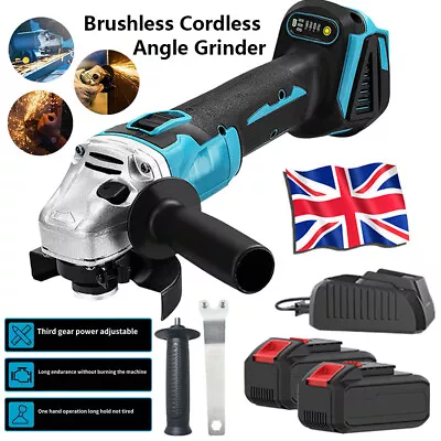 21V Cordless Angle Grinder Brushless 125mm With Battery & Charger & 9*Disc Kit • £43.99