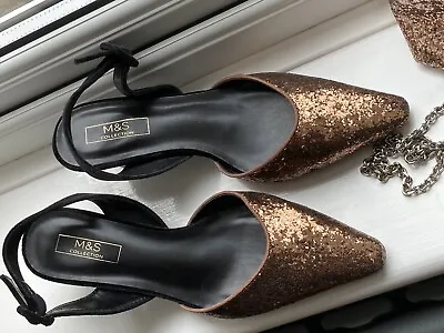 £20 • Buy SHOES AND BAG  NEW Bronze Sequin Bag/Shoes Size 6.5 From M&S
