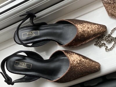 £20 • Buy SHOES AND BAG  NEW Bronze Sequin Bag/Shoes Size 6.5 From M&S