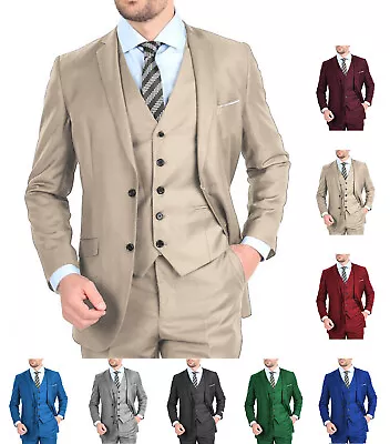 Mens 3 Piece Suits Business Prom Wedding Party Groom Tuxedo Suit 42r 44r 46r 48r • $77.39