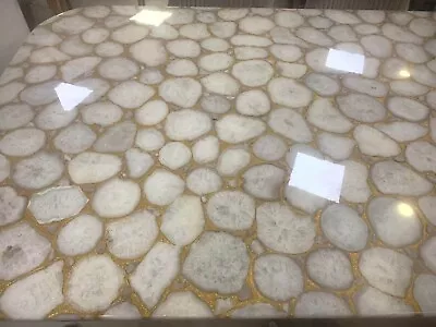 Marble Dining Table Top White Agate Stone Epoxy Art With Golden Foil Patio Table • $1915