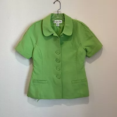 VTG Christian Dior Short Sleeve Green Jacket Blazer Size 12 Flaws* • $60