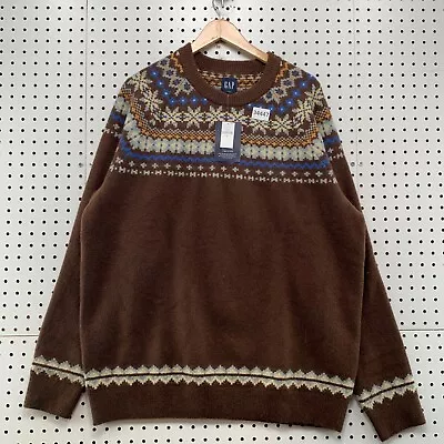 NEW GAP Brown Sweater Mens XL Fair Isle Wool Blend Pullover NWT 25x30 • $25.49