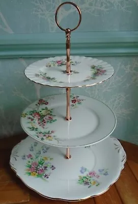 3 Tier XL China Cake Stand  Mismatched Floral Plates With Roses & Other Florals • £10