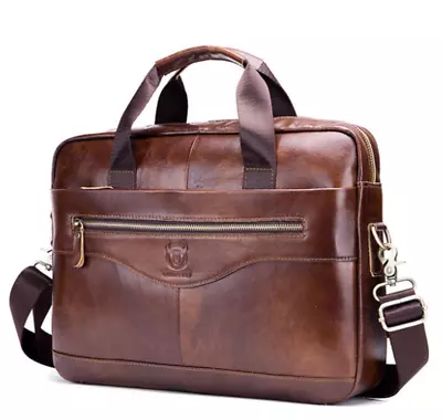 New Business Mens Genuine Leather Briefcase Laptop Handbag Shoulder Bag • $55.36